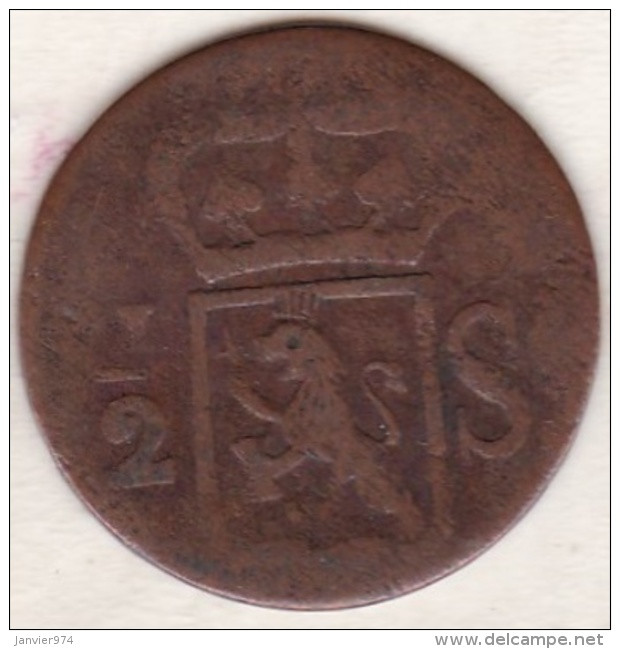 SUMATRA, Netherlands East Indies .1/2 Stuiver 1822 , Copper, KM# 284.2 - Indonesien