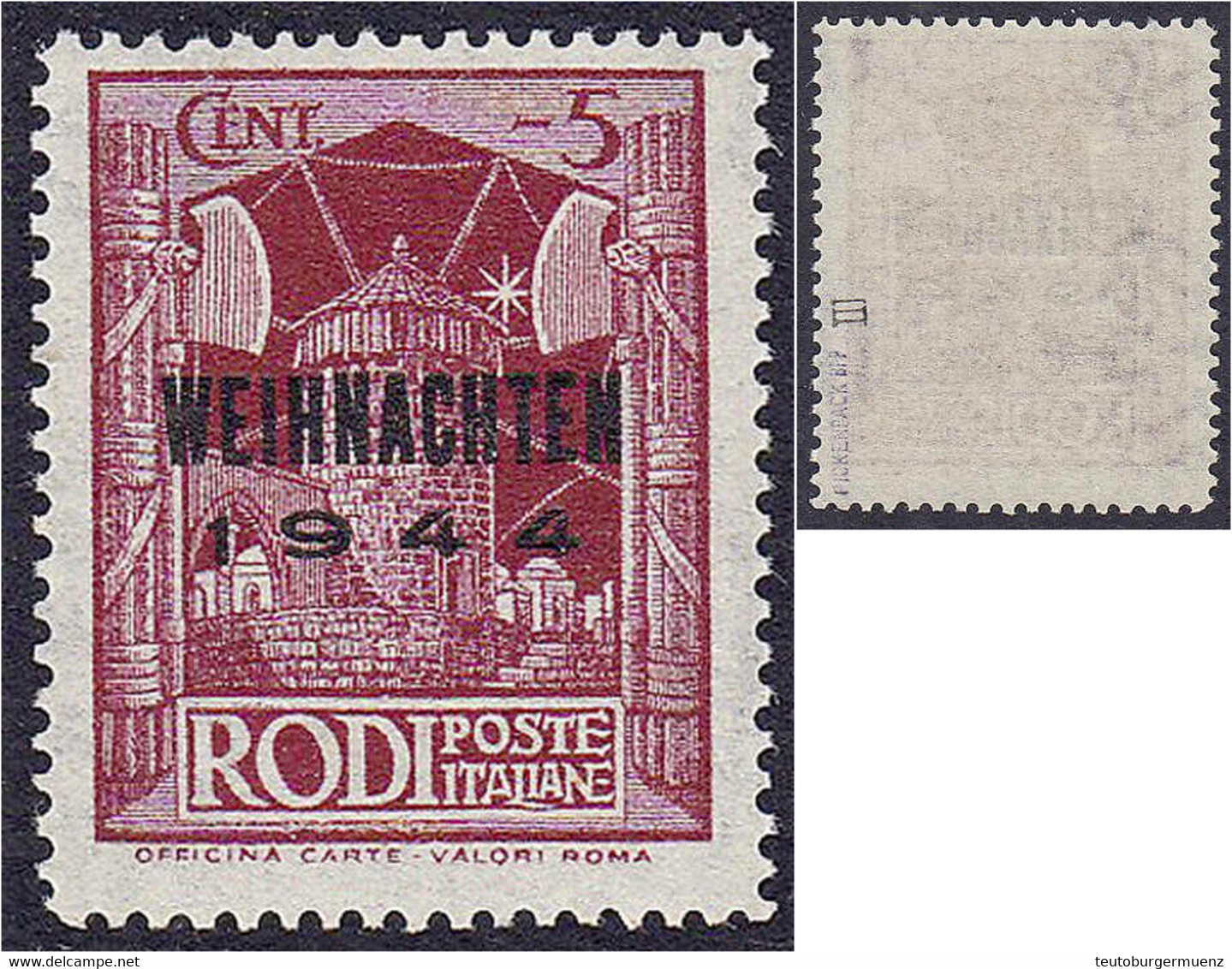 Insel Rhodos/Weihnachten 1944, Postfrische Erhaltung, Type III, Geprüft Pickenpack BPP. Mi. 400,-€. ** Michel 12 III. - Occupation 1938-45