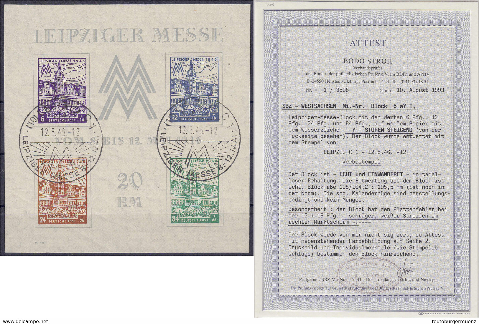 Leipziger Messe-Block 1946, Gestempelte Erhaltung. Fotoattest Ströh BPP &gt;echt Und Einwandfrei&lt;. Mi. 350,-€. Gestem - Other & Unclassified