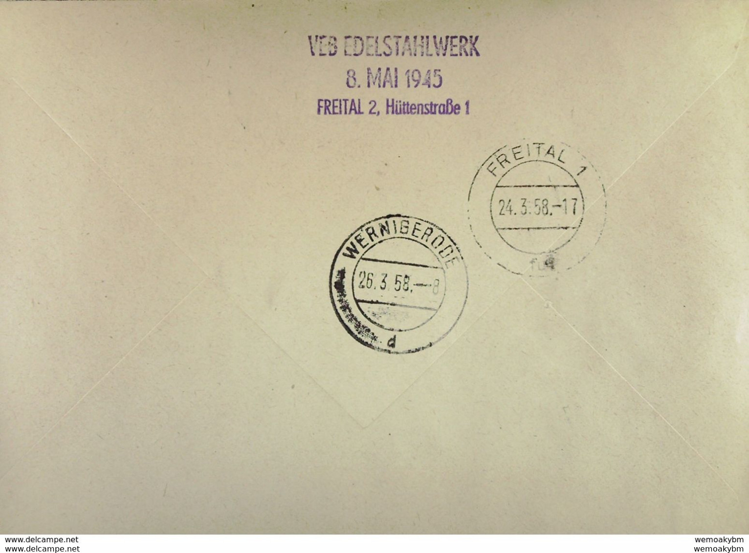 DDR: ZKD-Fern-Brief Mit 10 Pf  MeF (2)  OSt. Freital 1 Vom 24.3.58  Nr: 189328/7  Knr: B 16 M (2) - Central Mail Service