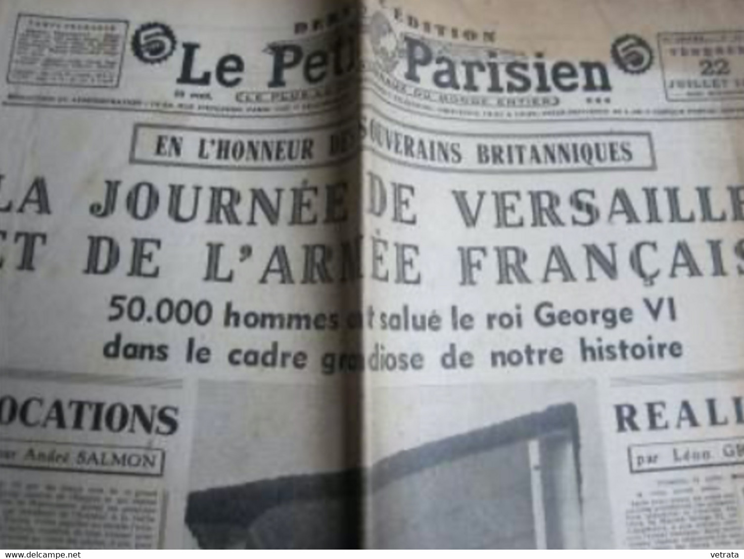 2 N° Du Petit Parisien Des 20/21/ & 22 Juillet 1942 : 20/07/38 : La Reine Elizabeth (Jauni, Bords Rapés, Déchirure à La - Le Petit Parisien