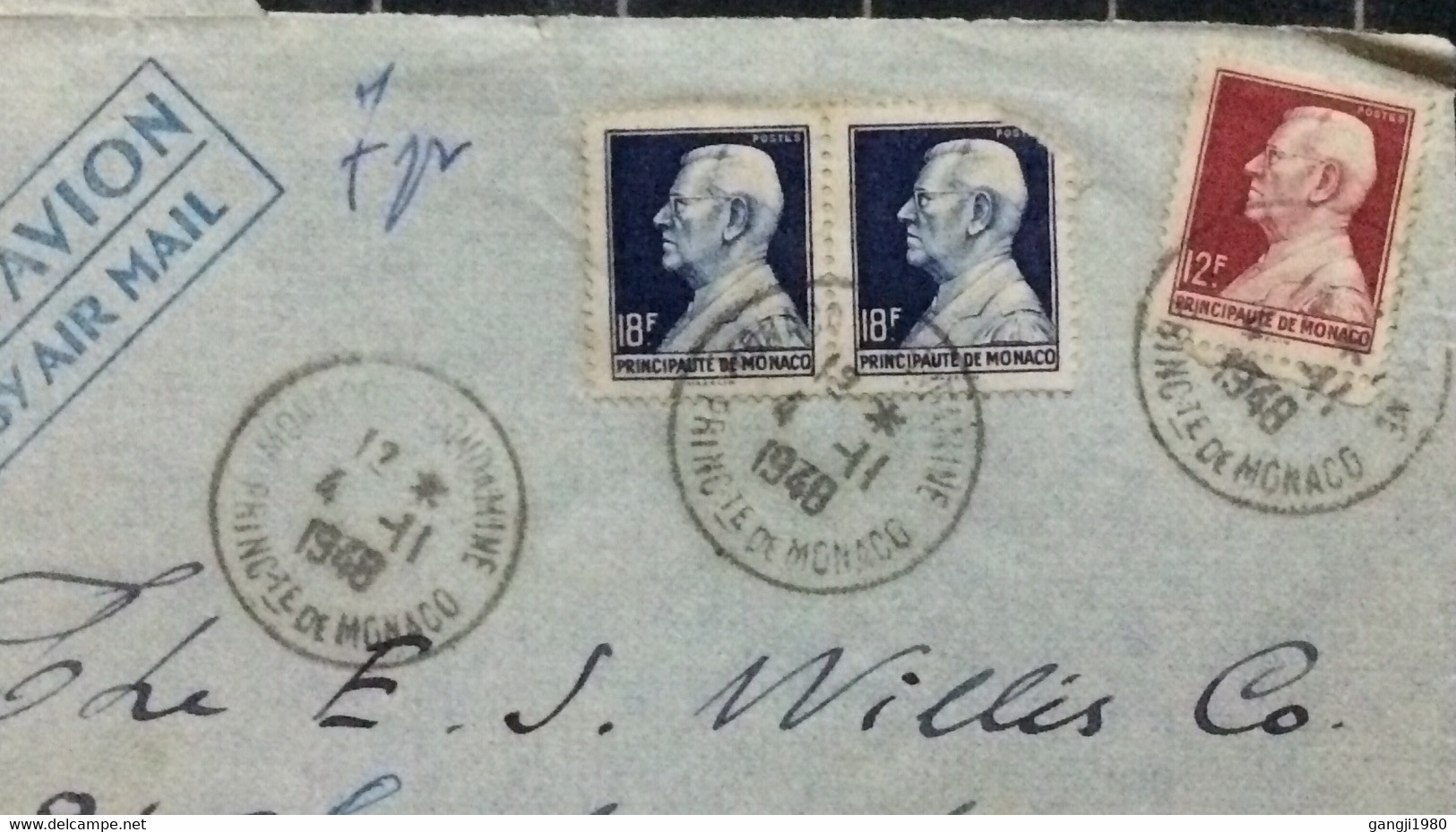 MONACO 1948, COVER USED TO USA,  PRINCE LOUIS,18F & 2F 3 STAMPS USED, MONACO-CONDAMINE CITY CANCEL - Brieven En Documenten