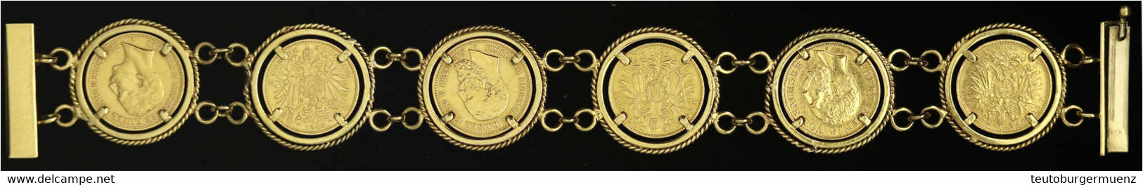 Schönes, Dekoratives Münzarmband Mit 6 Z.T. Besseren Goldmünzen. Sachsen 10 Mark 1896, Preußen 10 Mark 1888 Friedrich, 1 - Other & Unclassified