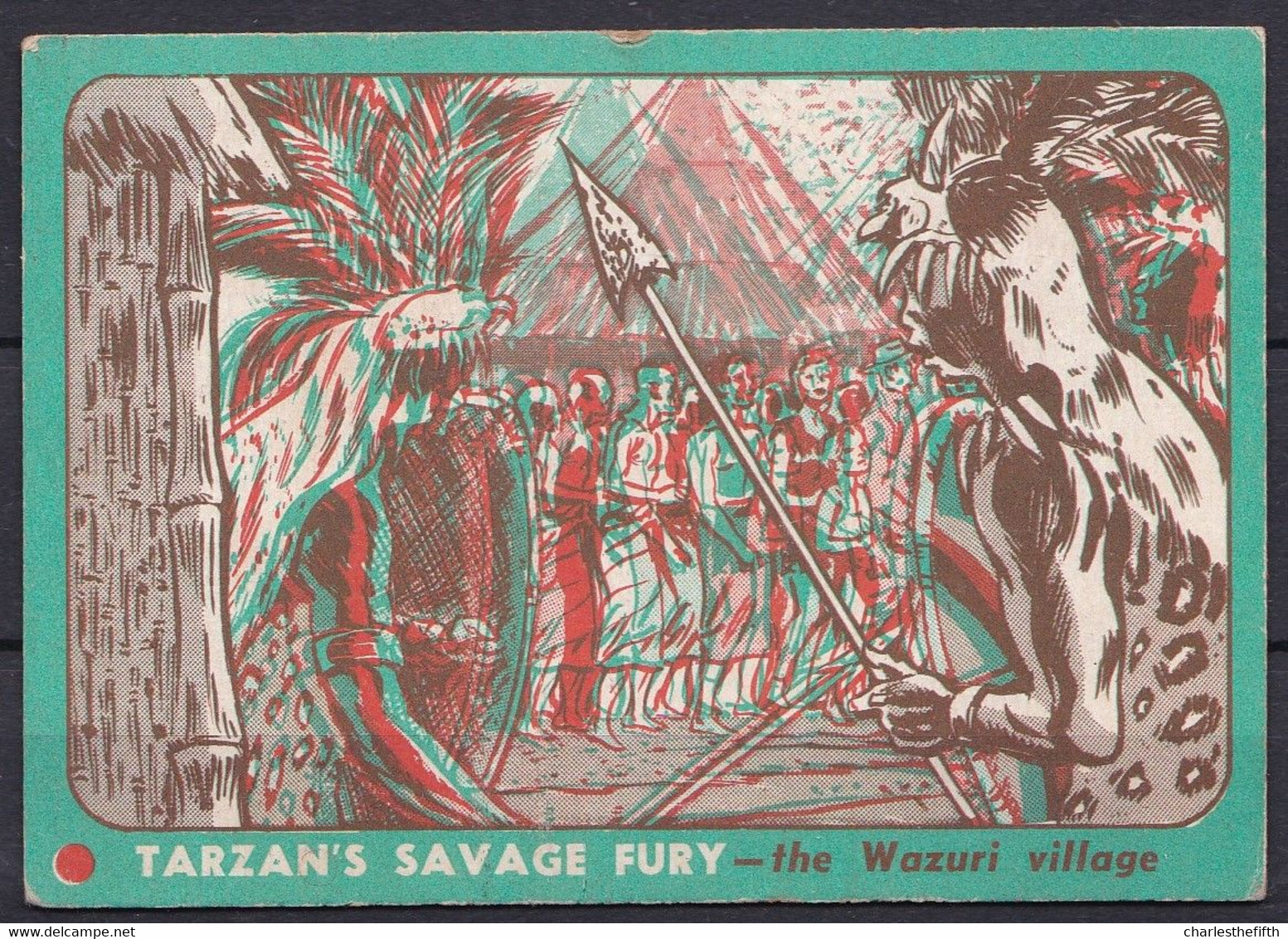 RARE !! 3D TRADING CARD - 1952 - TARZAN'S SAVAGE FURY ( USA - RARES CARTES DE COLLECTION EN 3 D ) - SCENE 36 WAZURI - Sonstige & Ohne Zuordnung