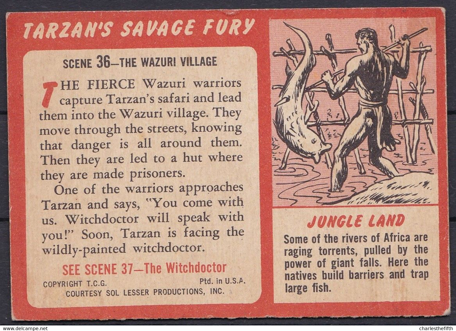 RARE !! 3D TRADING CARD - 1952 - TARZAN'S SAVAGE FURY ( USA - RARES CARTES DE COLLECTION EN 3 D ) - SCENE 36 WAZURI - Autres & Non Classés