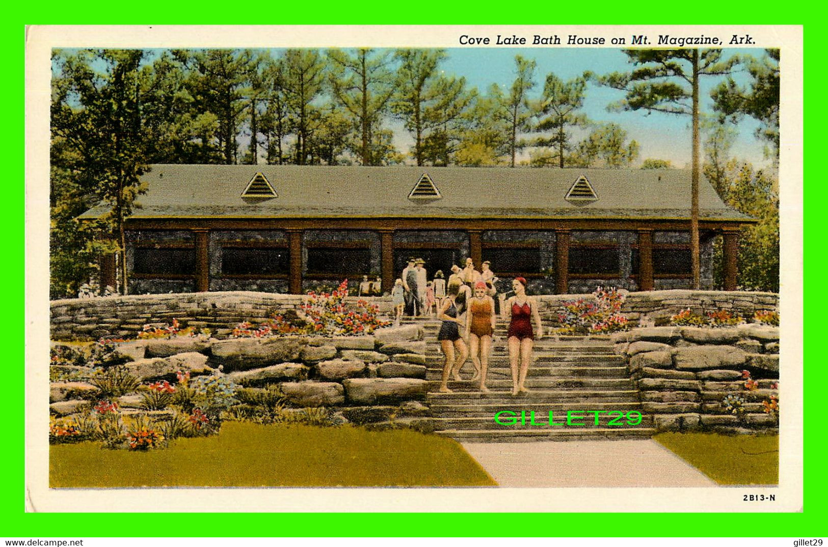 MT. MAGAZINE, AR - COVE LAKE BATH HOUSE - ANIMATED WITH PEOPLES - C.T. AMERICAN ART - - Andere & Zonder Classificatie