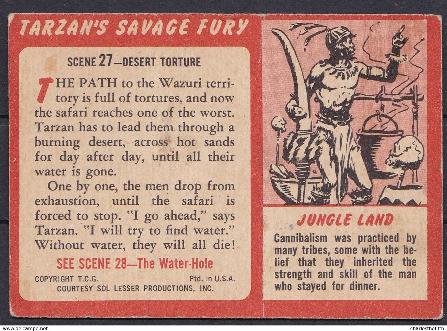 RARE !! 3D TRADING CARD - 1952 - TARZAN'S SAVAGE FURY  USA - RARES CARTES DE COLLECTION EN 3 D - SCENE 27 DESERT TORTURE - Andere & Zonder Classificatie