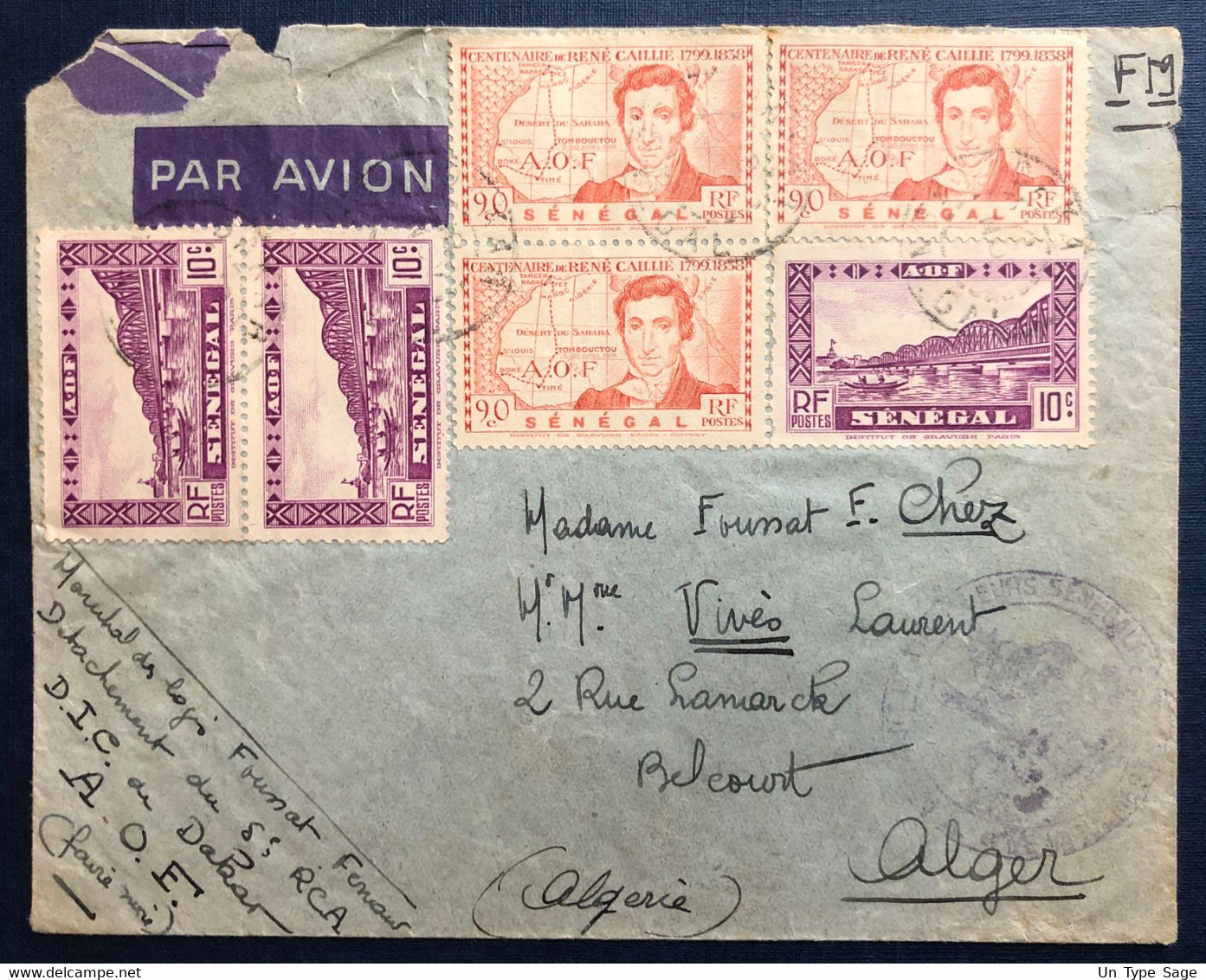 Sénégal, Divers Sur Enveloppe TAD Dakar + Control Postal Pour Alger - (B4460) - Briefe U. Dokumente