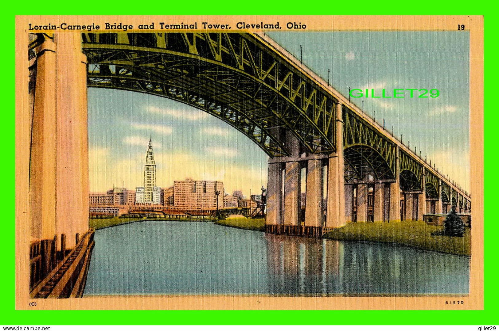 CLEVELAND, OH - LORAIN-CARNEGIE BRIDGE AND TERMINAL TOWER - BRAUN ART PUB. CO - - Cleveland