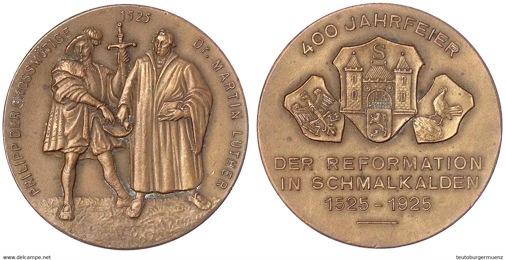 Bronzemedaille 1925 Von Lauer. 400 Jf. Der Reformation In Schmalkalden. 40 Mm. Vorzüglich. Slg. Whiting 879. - Zonder Classificatie