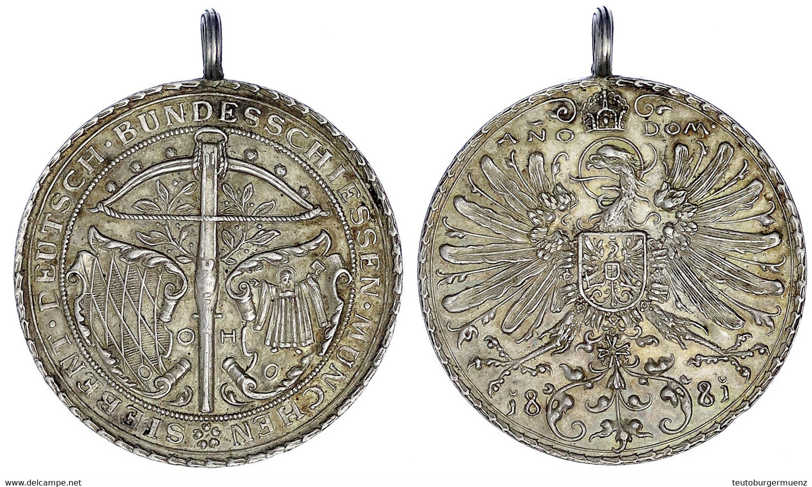 Tragbare Silbermedaille 1881. Auf Das 7. Deutsche Bundesschießen. 38 Mm, 27,39 G. Vorzüglich/Stempelglanz, Schöne Patina - Zonder Classificatie