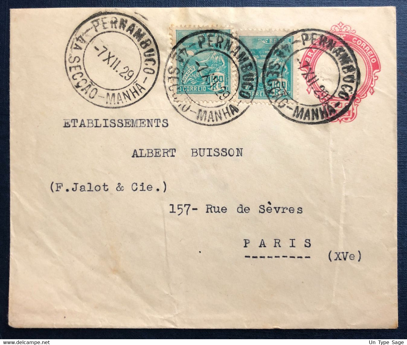 Brésil Entier + Complément 7.12.1929 Pour Paris - (B1992) - Entiers Postaux