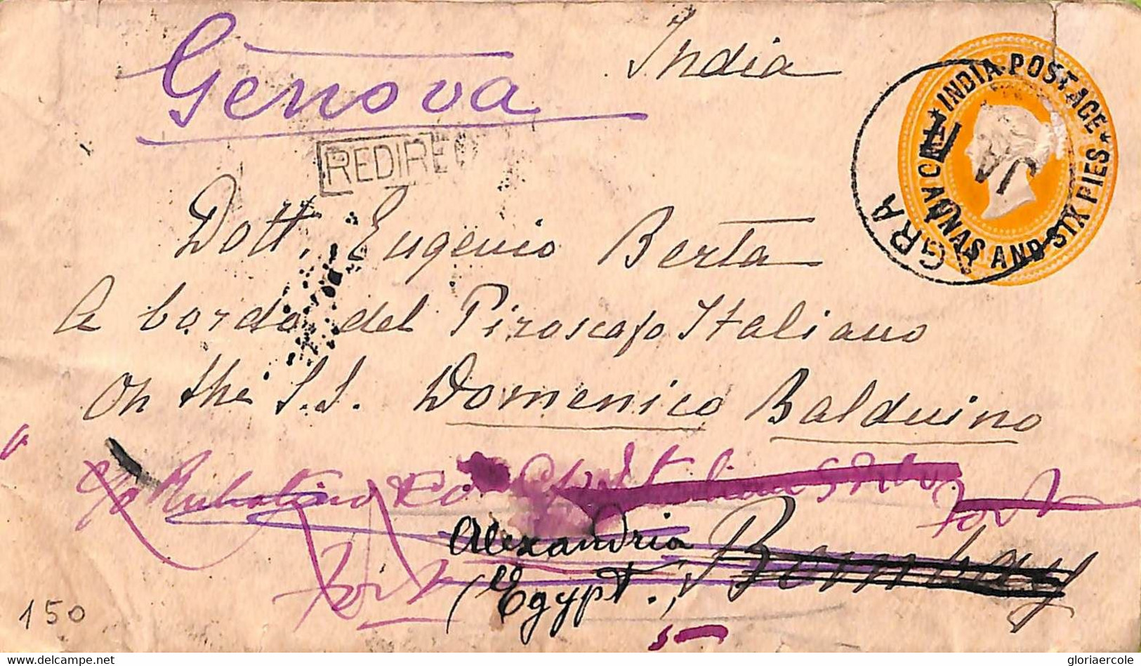 Ac6728 - INDIA - POSTAL HISTORY -  STATIONERY COVER To ITALY 1893 - Very Nice! - Briefe