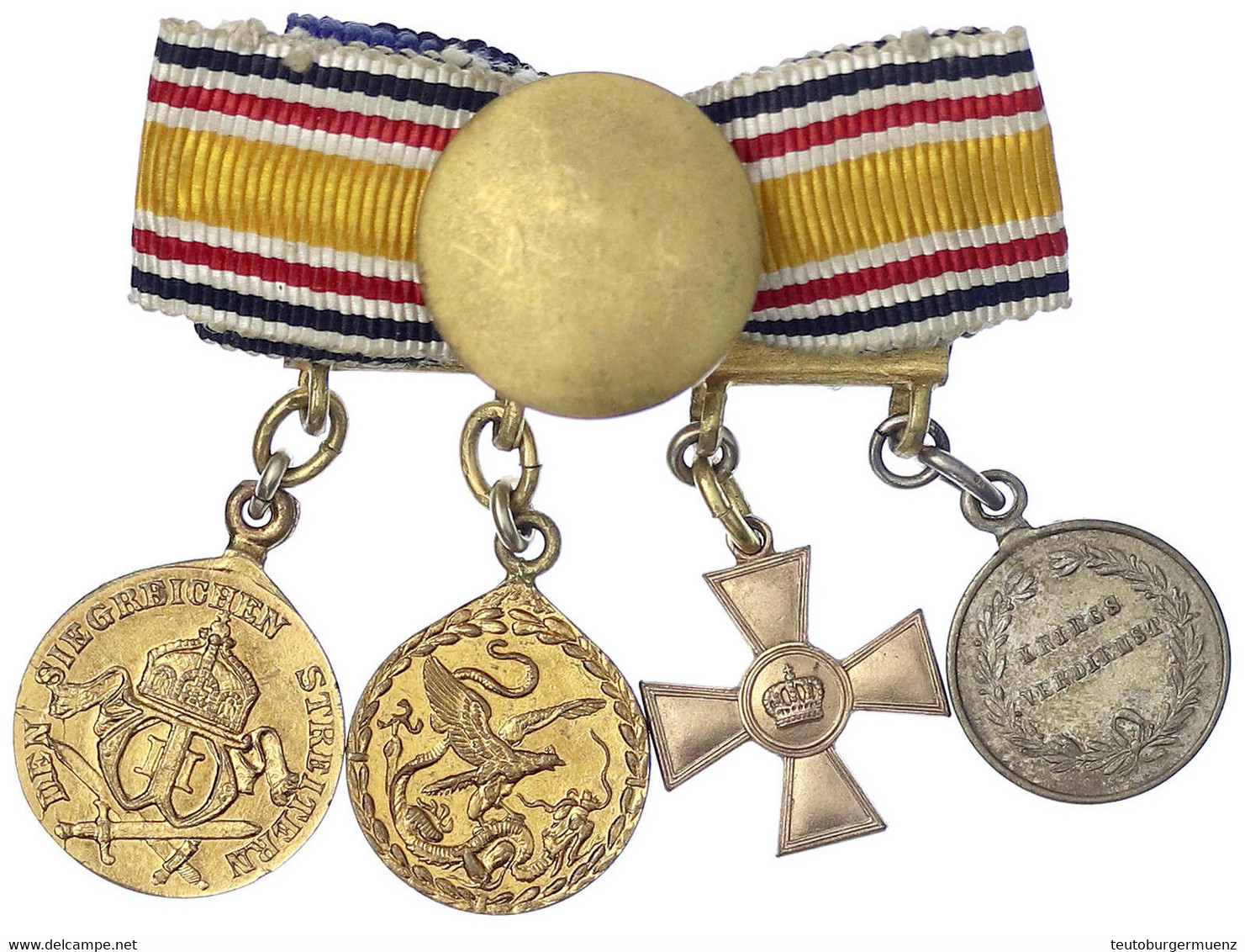 Vierer-Knopflochminiatur: Südwestafrika-Kämpfer-Medaille, China-Kämpfer-Medaille, Preussen DA 15 Jahre, Kriegsverdienstm - Altri & Non Classificati