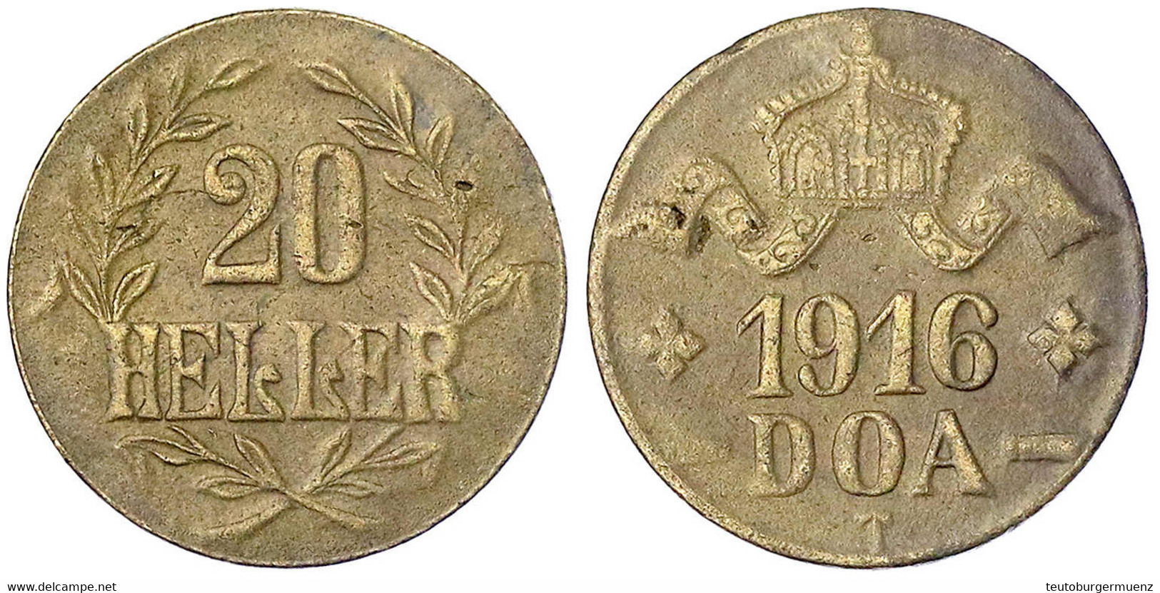 20 Heller 1916 T, Messing, Zweige Mit 3 Blättern Unter Wertangabe, Große Krone, L`s Vollständig. Sehr Schön/vorzüglich.  - Africa Orientale Tedesca