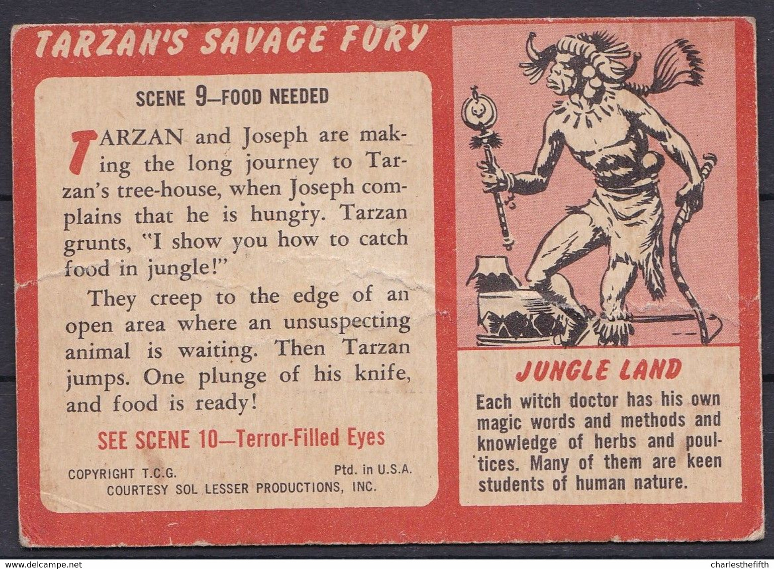 RARE !! 3D TRADING CARD - 1952 - TARZAN'S SAVAGE FURY  USA - RARES CARTES DE COLLECTION EN 3 D - SCENE 10 FOOD NEEDED - Andere & Zonder Classificatie