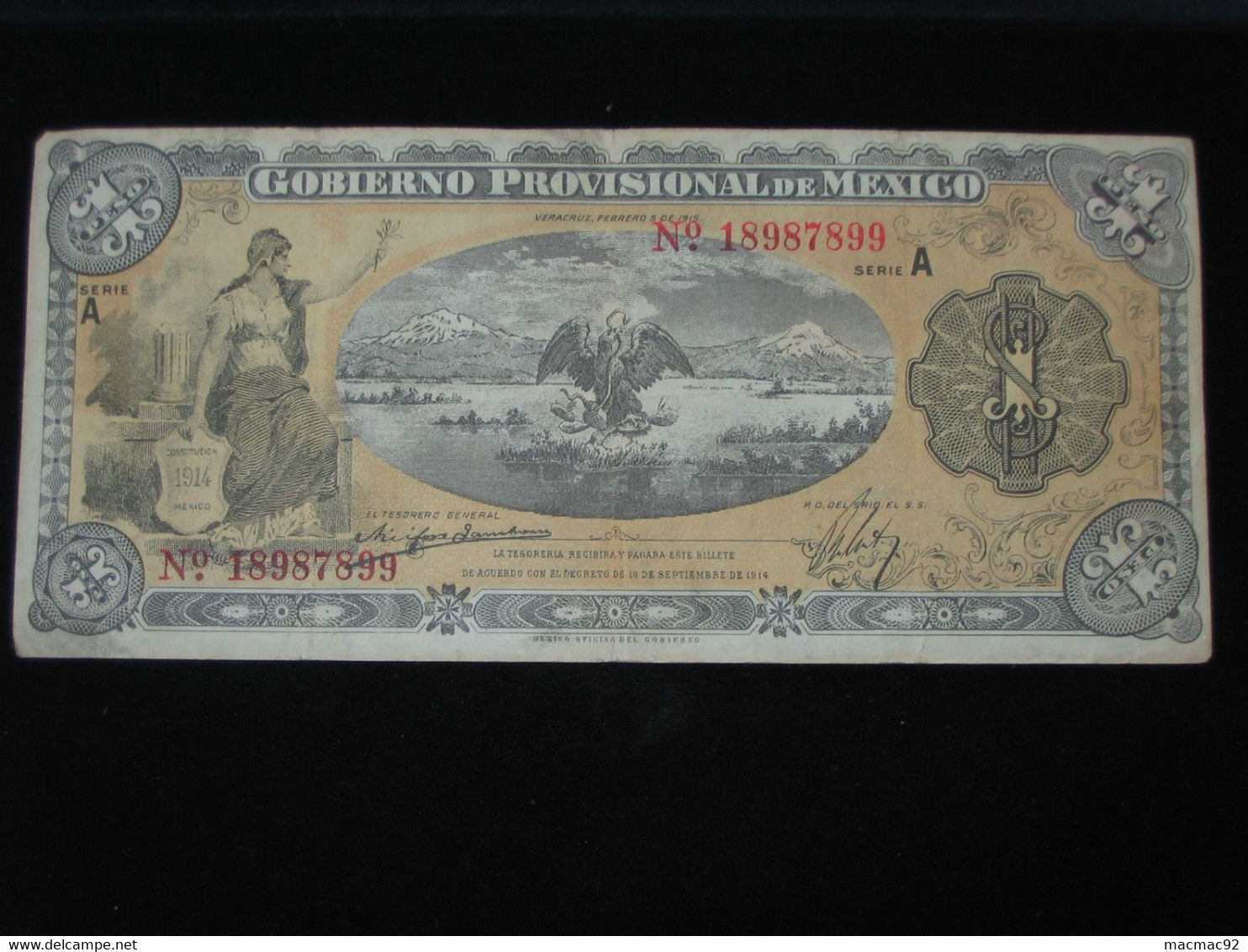 MEXIQUE - 1 Peso 1914 - Gobierno Provisional De Mexico   **** EN ACHAT IMMEDIAT **** - Mexico