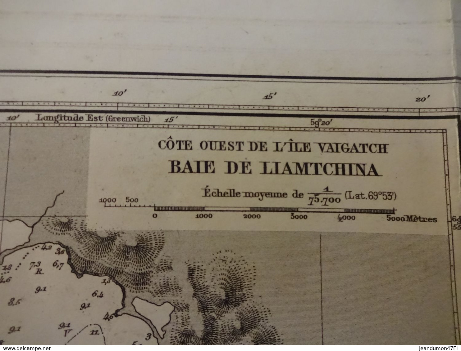 CÔTE OUEST DE L'ÎLE VAIGATCH BAIE DE LIAMTCHINA - CÔTE NORD DE SIBERIE  JUGORSKI CHAR. 53 Cms  X 74 Cms - Carte Nautiche