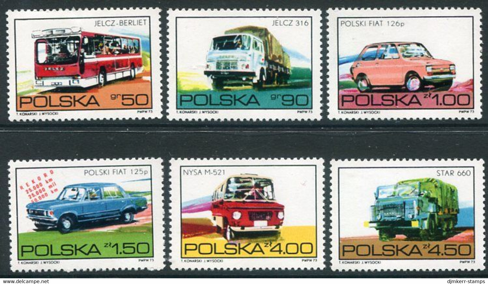 POLAND 1973 Motor Vehicles  MNH / ** Michel 2290-95 - Unused Stamps