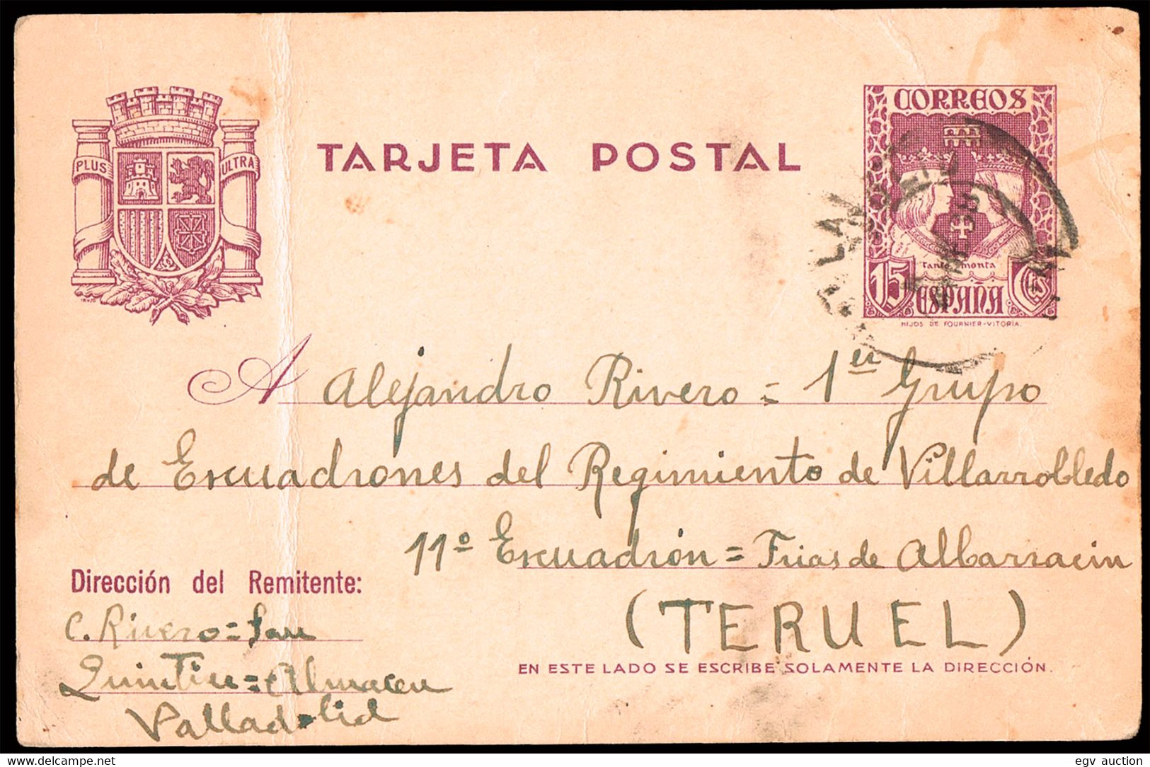 Valladolid - Edi O EP 81 - Entero Postal De Valladolid 7/1/38 Al Frente De Teruel - 1931-....