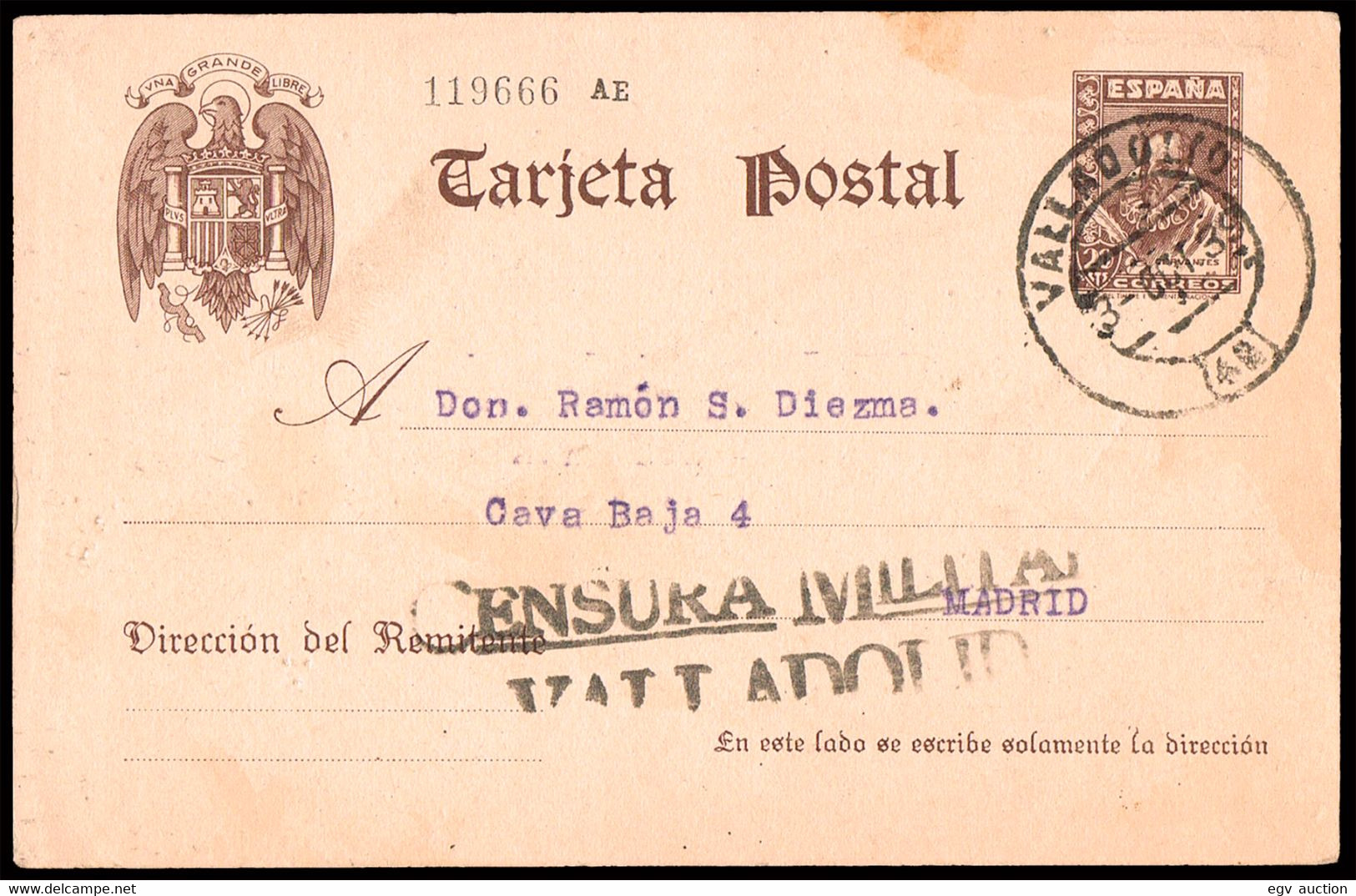Valladolid - Edi O EP 83 - Entero Postal "Valladolid 3/10/39" + Censura - 1931-....
