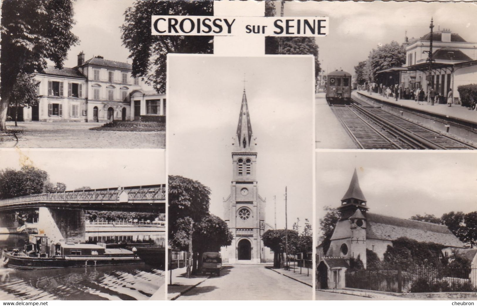 78. CROISSY SUR SEINE. CPA. MULTIVUE. DIVERS ASPECTS DE CROISSY SUR SEINE. LA GARE...ANNEE 1958 +TEXTE - Croissy-sur-Seine