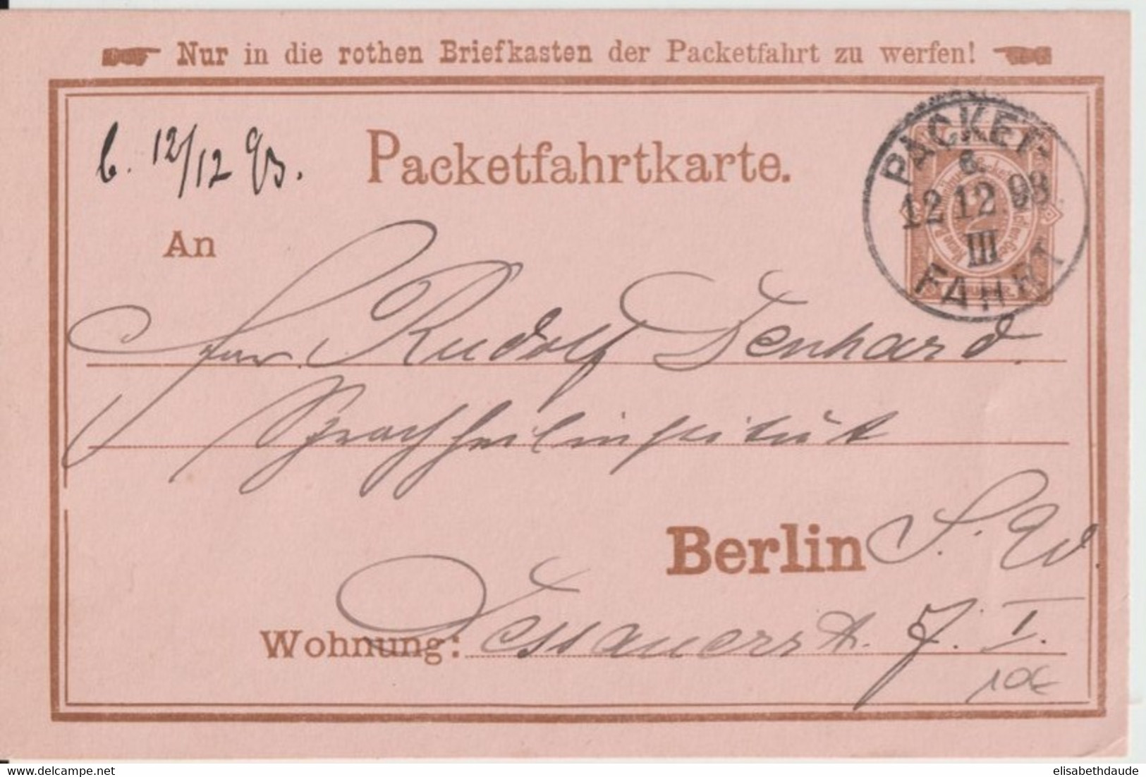 1893 - CARTE ENTIER POSTE PRIVEE De BERLIN - Privatpost