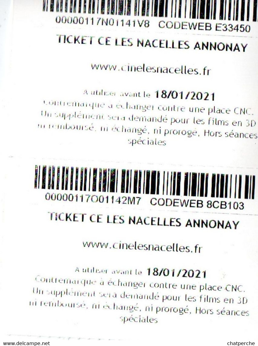 2 CINECARTES LES NACELLES ANNONAY 07 ARDECHE POUR COLLECTIONNEUR - Biglietti Cinema