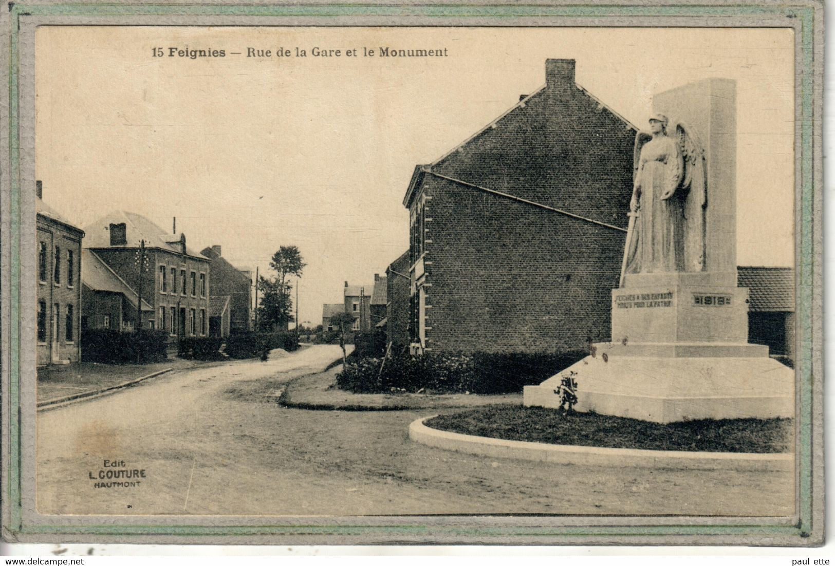 CPA - (59) FEIGNIES - Aspect Du Monument Aux Morts Et De La Gare En 1923 - Feignies