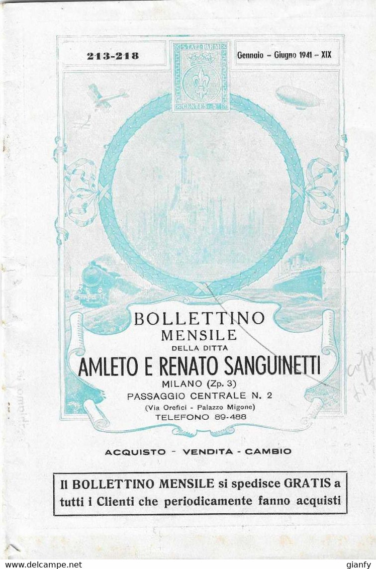 BOLLETTIMO MENSILE AMLETO E RENATO SANGUINETTI - MILANO GENNAIO - GIUGNO 1941 - Italie