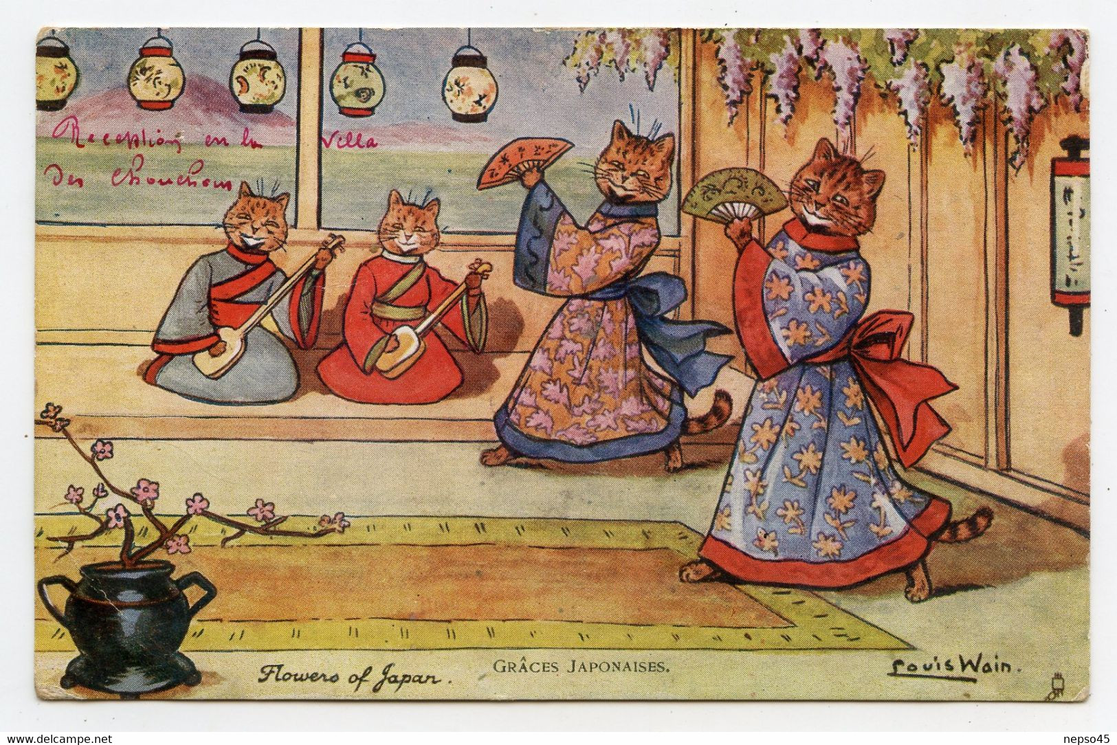 Illustrateur Wain Louis.Animaux Habillés De Forme Humaine.chats En Asie.Japon.chat.cat. " Grâces Japonaises  " - Wain, Louis