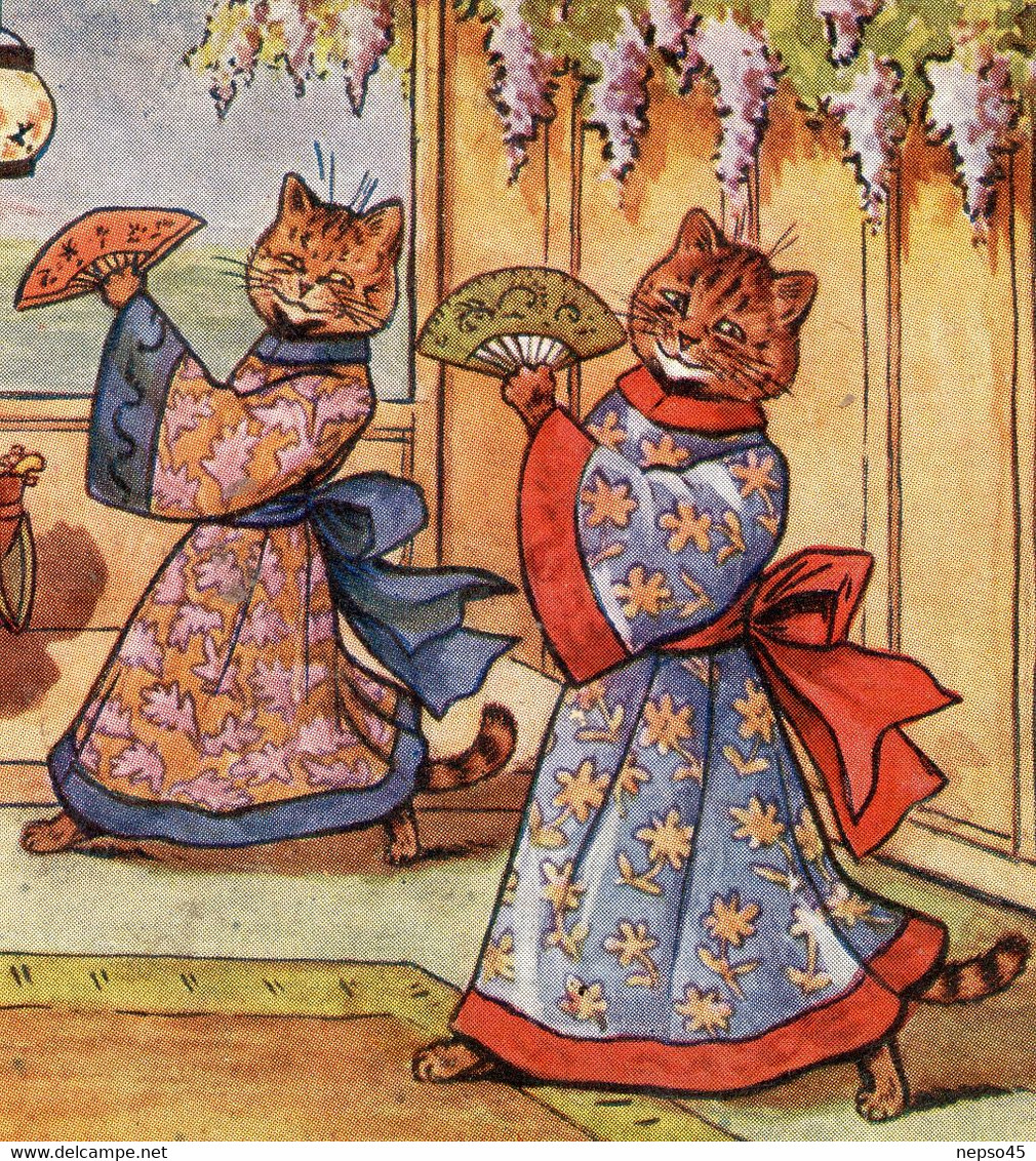 Illustrateur Wain Louis.Animaux Habillés De Forme Humaine.chats En Asie.Japon.chat.cat. " Grâces Japonaises  " - Wain, Louis