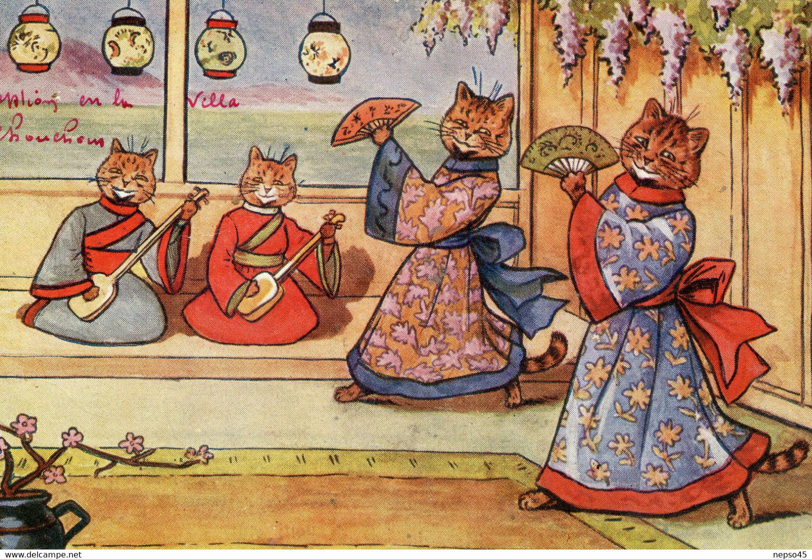 Illustrateur Wain Louis.Animaux Habillés De Forme Humaine.chats En Asie.Japon.chat.cat. " Grâces Japonaises  " - Wain, Louis