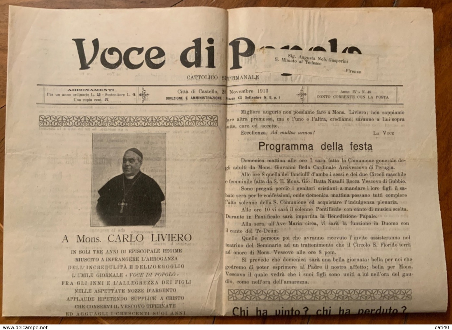 CITTÀ DI CASTELLO 28/11/1913 - VOCE DI POPOLO NOTIZIE LOCALI - COMPLETO CON RARE PUBBLICITA’ - Erstauflagen