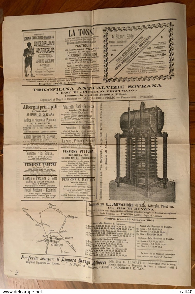 I BAGNI DI CASCIANA - GIORNALE DELLE LOCALI TERME E CRONACHE CITTADINE - 8/9/1903 - COMPLETO - Erstauflagen