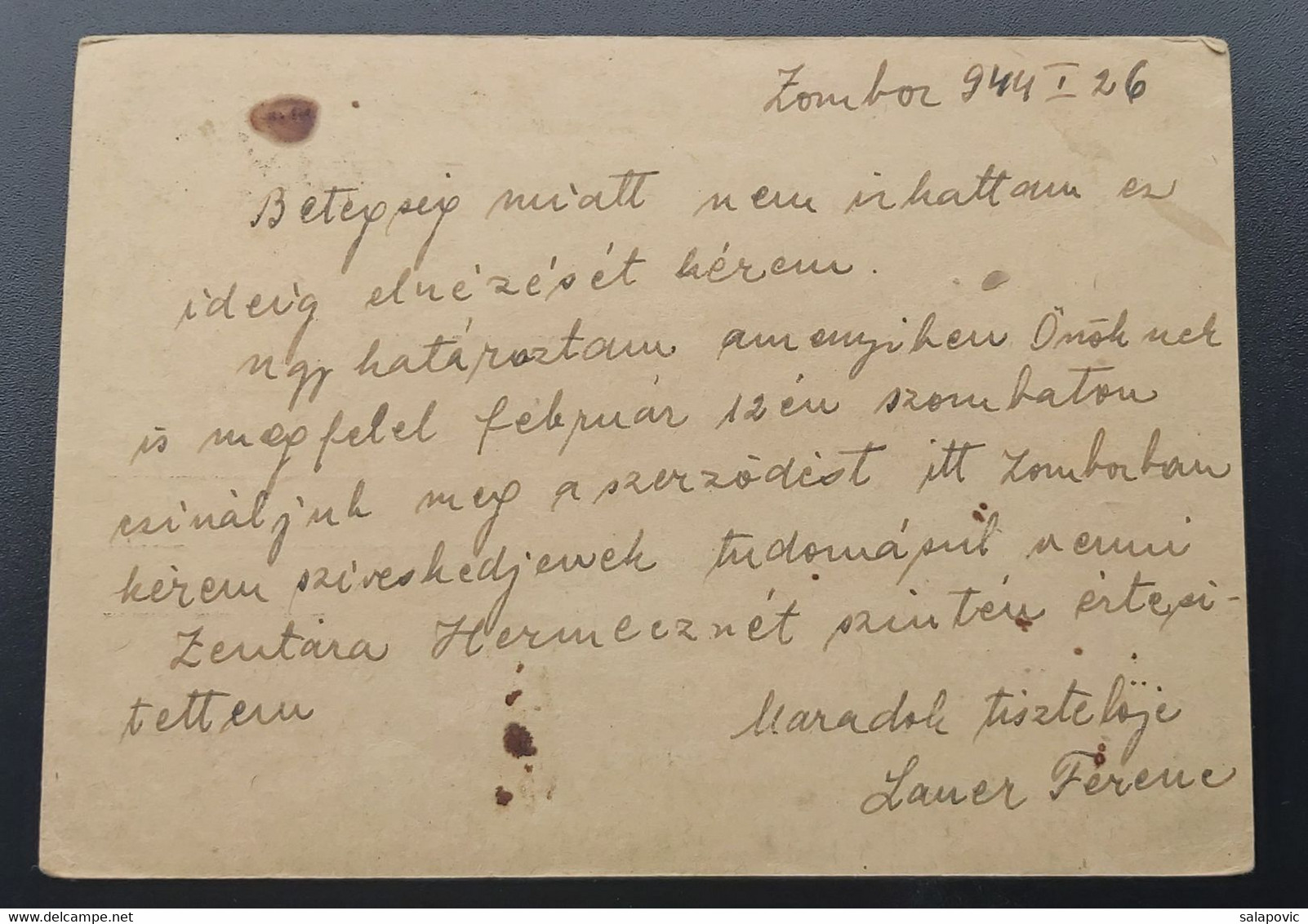 Hungary - Tábori Posta -1944 Zombor Levelezolap  4/45 - Briefe U. Dokumente
