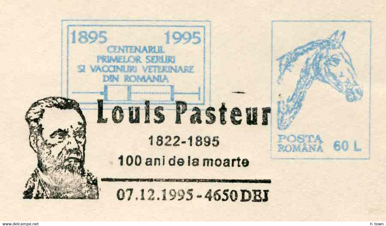 324  Louis Pasteur: Oblit. Temp. De 1995 - Pictorial Cancel On Veterinary Medicine Postal Stationery Cover. Vaccine - Louis Pasteur