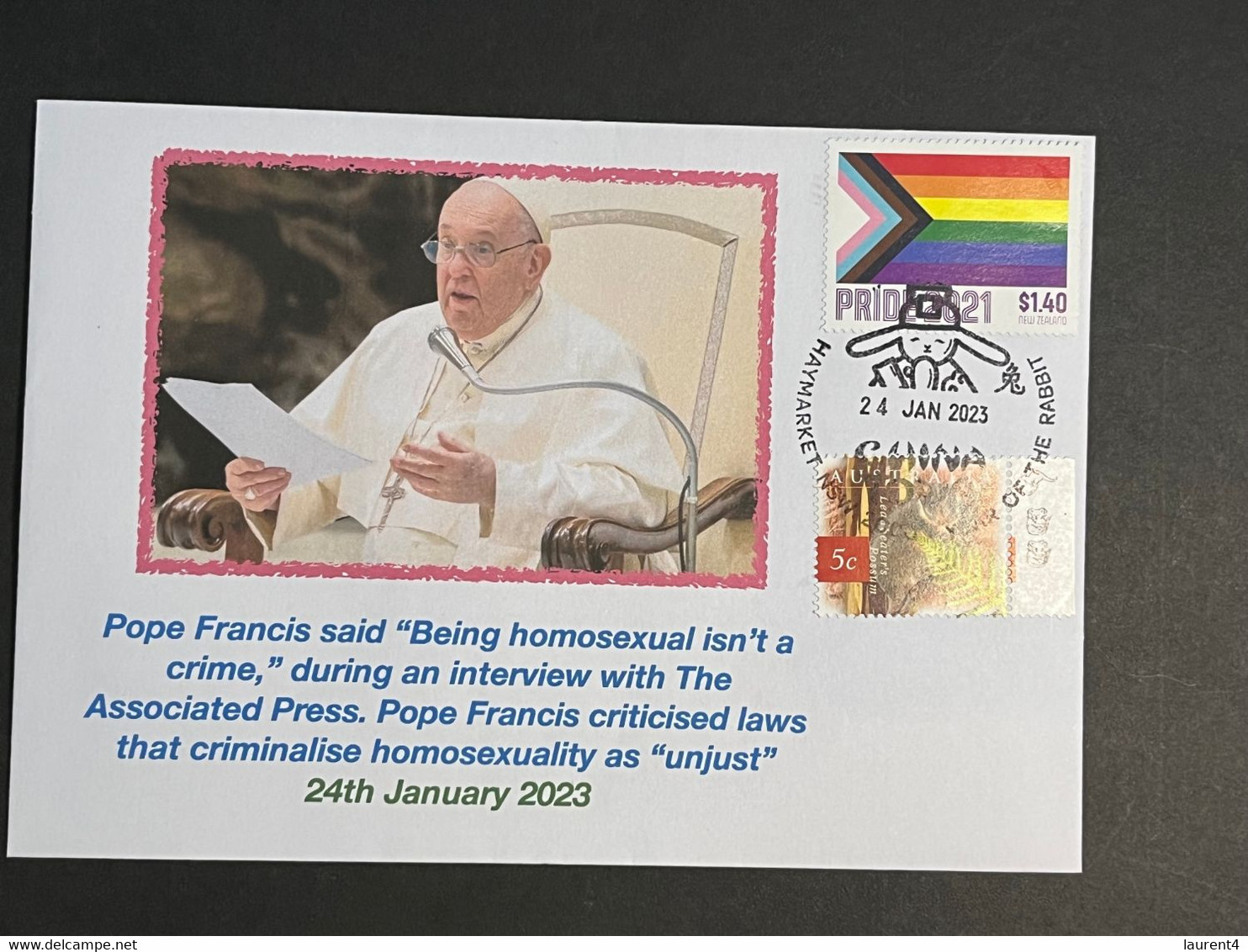 (1 Oø 43) Pope Francis In Vatican City Says "Being Homesexual Isn't A Crime"... With Pride New Zealand Stamp - Otros & Sin Clasificación