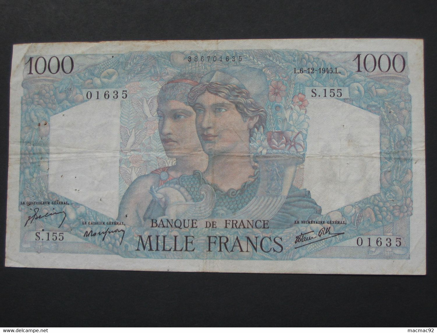 1000 Francs - Mille Francs 1945 Minerve Et Hercule 6-12-1945   **** EN ACHAT IMMEDIAT **** - 1 000 F 1945-1950 ''Minerve Et Hercule''