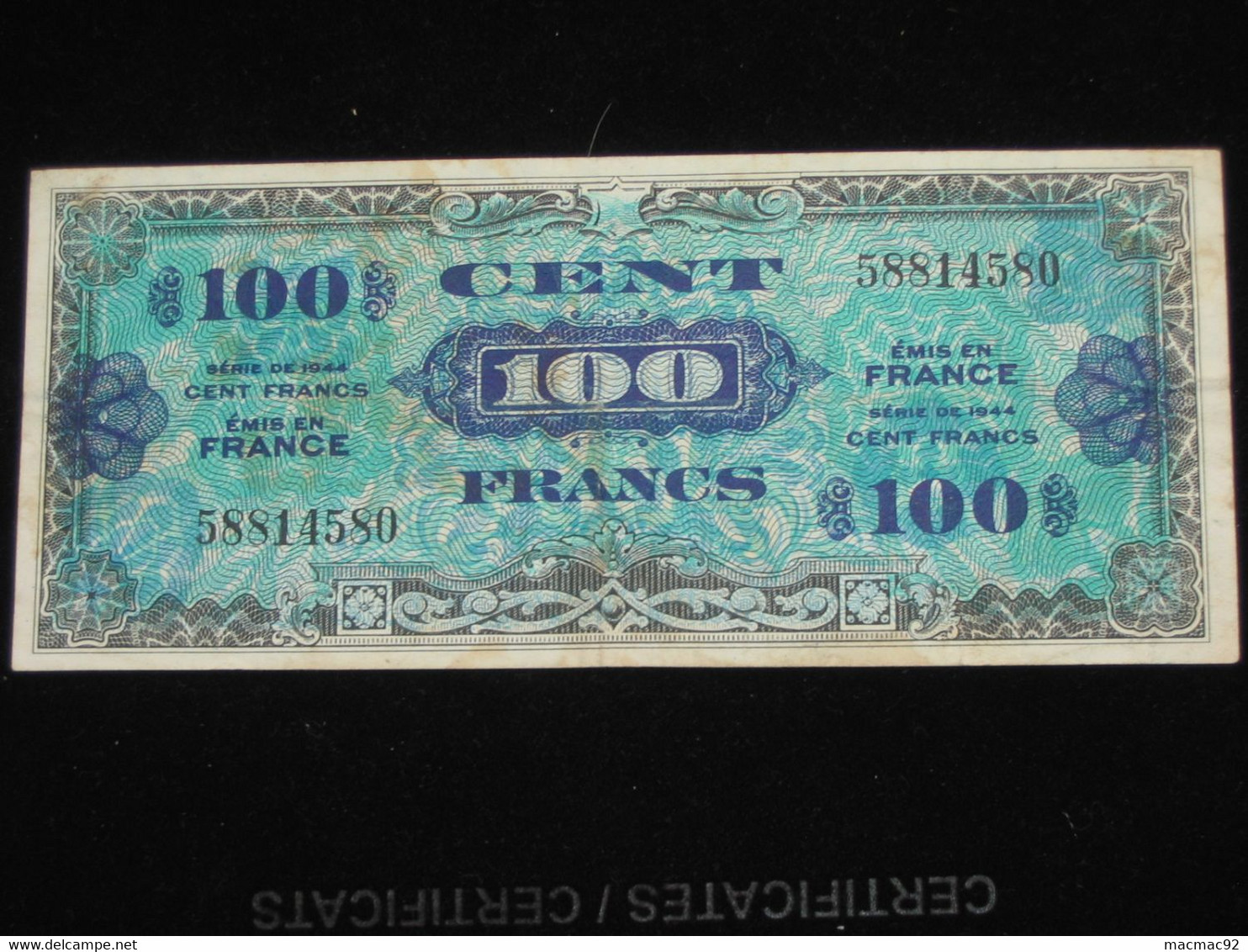 ASSEZ RARE Billet De Débarquement - 100 Francs DRAPEAU FRANCE 1944 - Sans Série    **** EN ACHAT IMMEDIAT **** - 1944 Flag/France