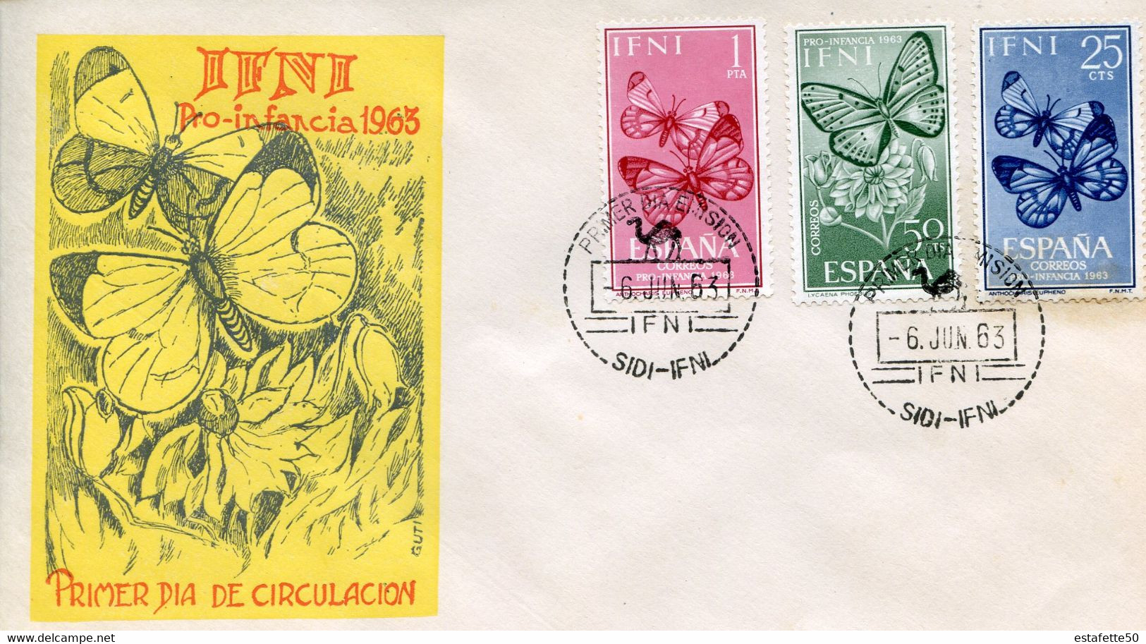 Maroc; Ifni; FDC 1963 " Pro-infancia ,papillons,mariposas "Morocco,Marruecos - Ifni