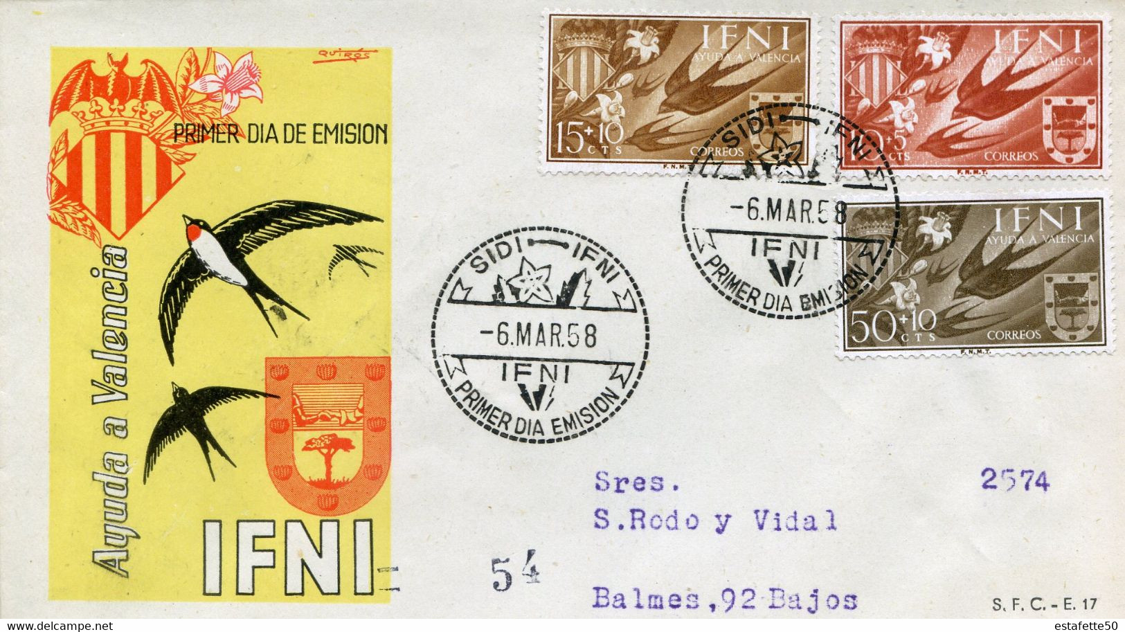 Maroc, Ifni; FDC 1958 " Ayude A Valencia  " Morocco;Marruecos - Ifni