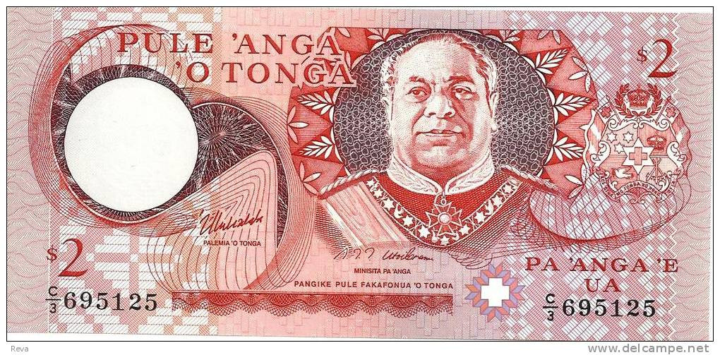 TONGA 2 PA'ANGA  RED NEW KING PORTRAIT FRONT EMBLEM BACK  ND(2015) P44 UNC READ DESCRIPTION - Tonga