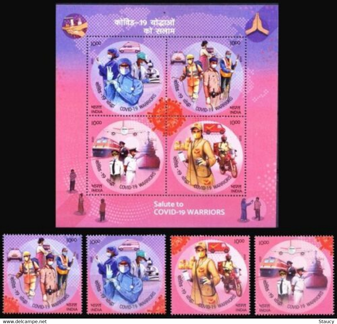 INDIA 2020 Salute To Pandemic / Covid-19 Warriors 4v SET + Miniature Sheet/SS MS MNH As Per Scan - Andere & Zonder Classificatie