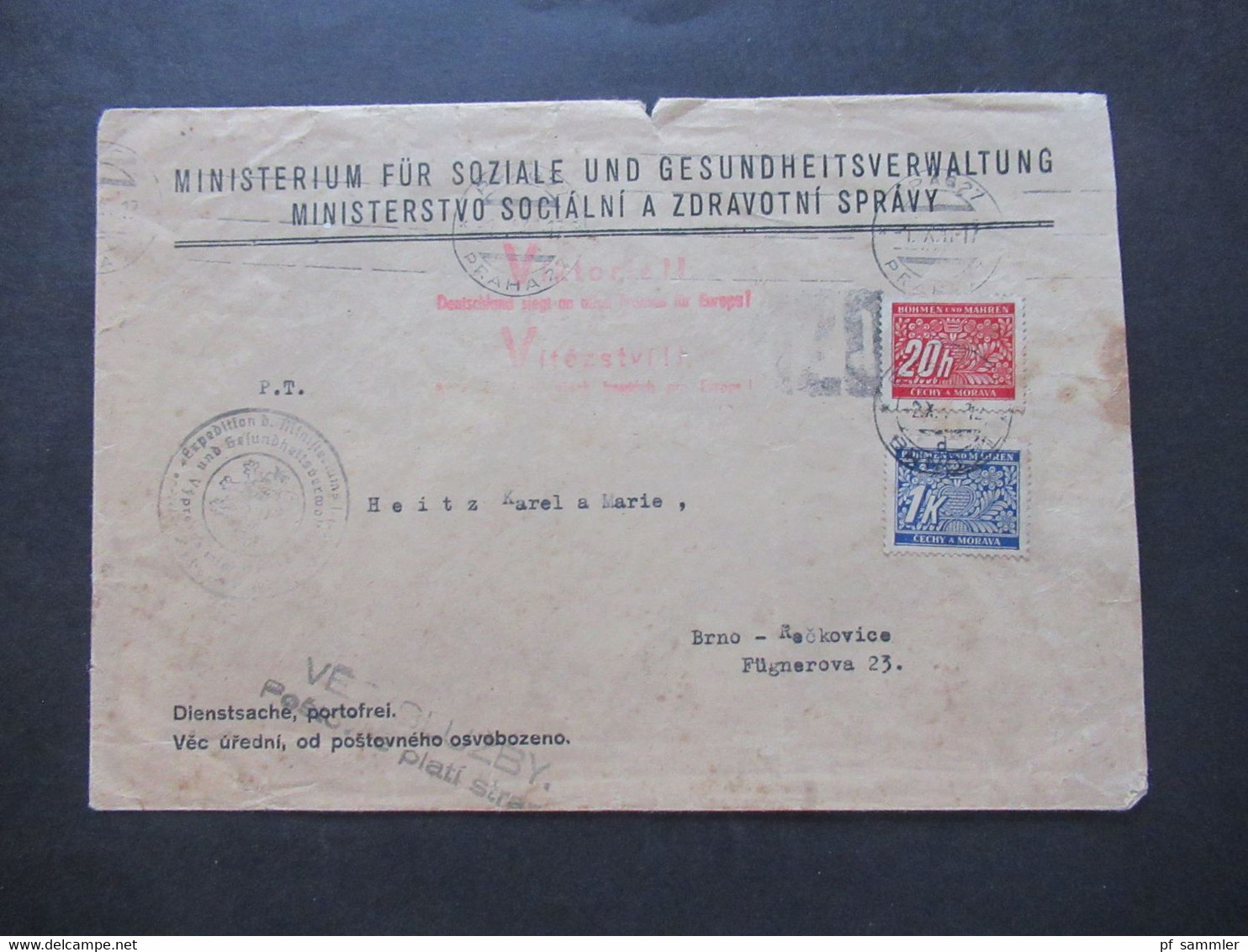 1941 Protektorat Böhmen Und Mähren Ministerium Für Soziale Und Gesundheitsverwaltung Viktoria Stempel!! Portomarken - Briefe U. Dokumente