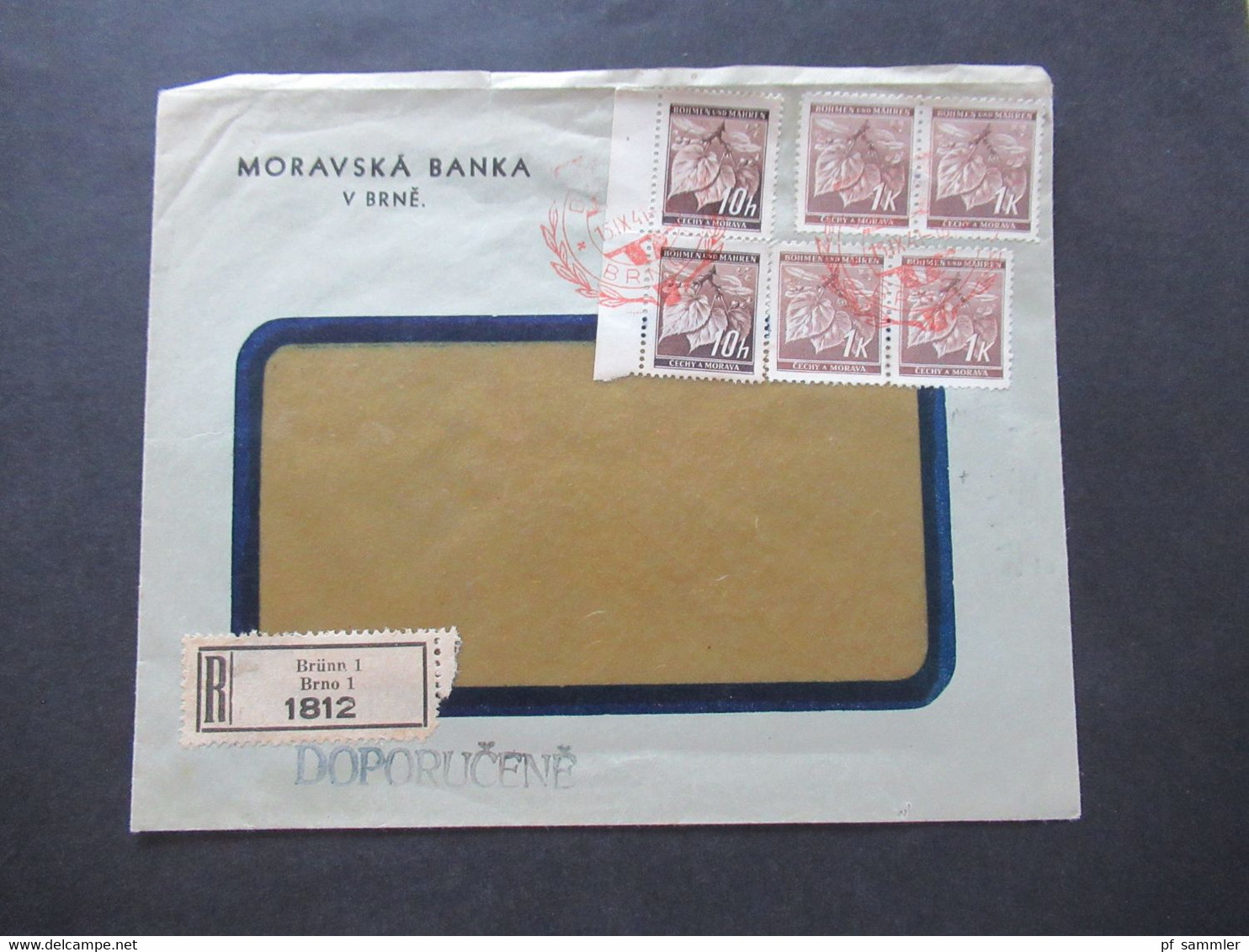 1941 Protektorat Böhmen Und Mähren Freimarken  Einschreiben Brünn 1 Rückseitig Vignette Moravska Banka - Storia Postale