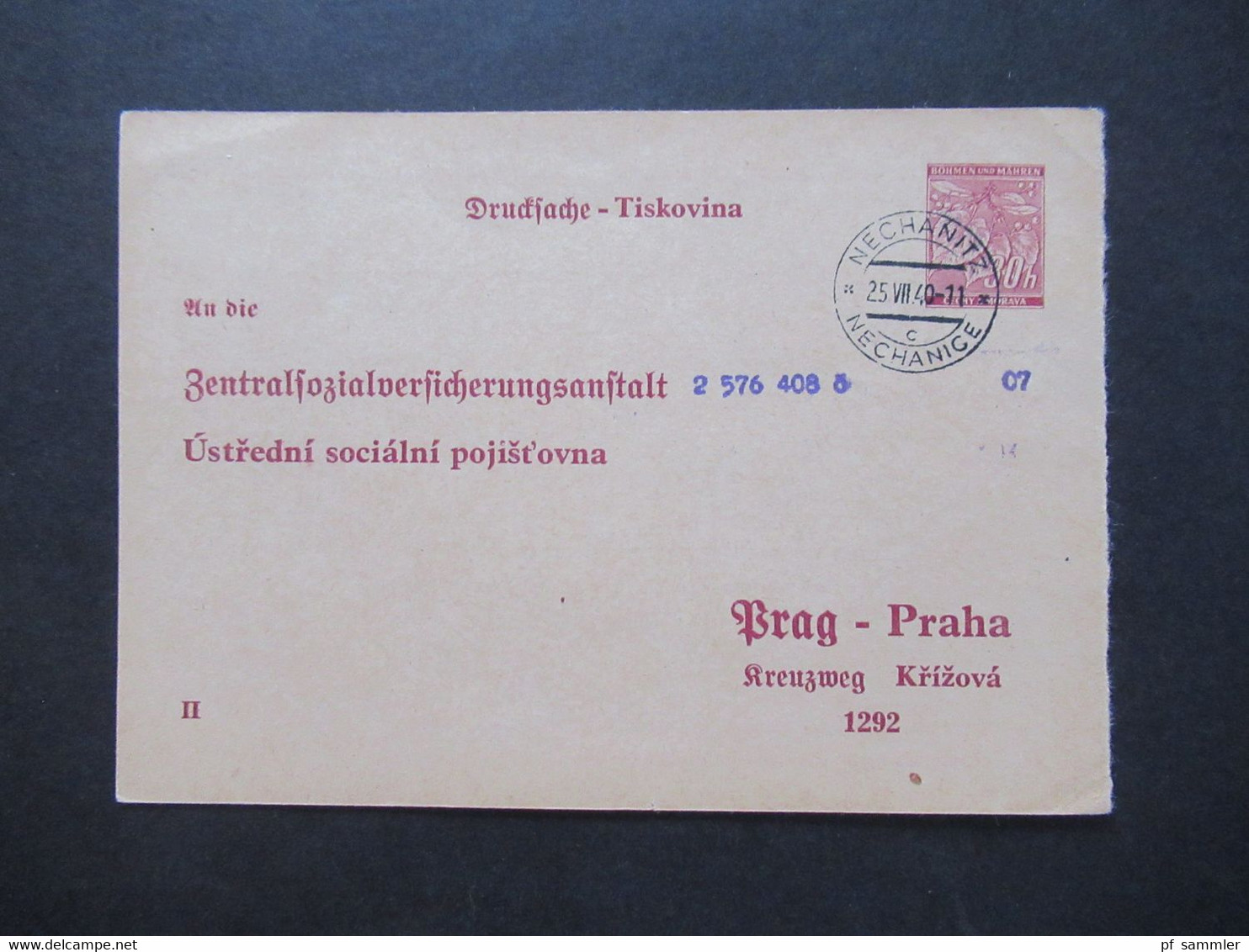 1940 Protektorat Böhmen Und Mähren Ganzsache Zentralsozialversichungsanstalt Dienstpostkarte DPB 1 Antwortteil - Brieven En Documenten