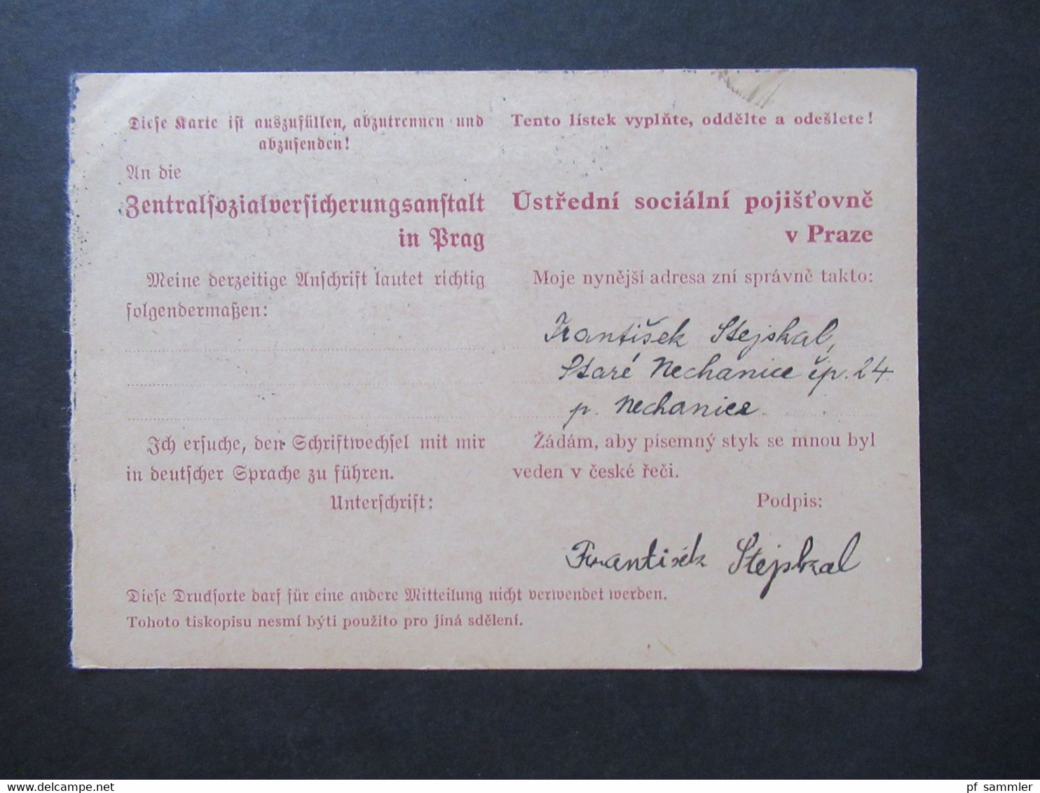 1940 Protektorat Böhmen Und Mähren Ganzsache Zentralsozialversichungsanstalt Dienstpostkarte DPB 1 Antwortteil - Briefe U. Dokumente