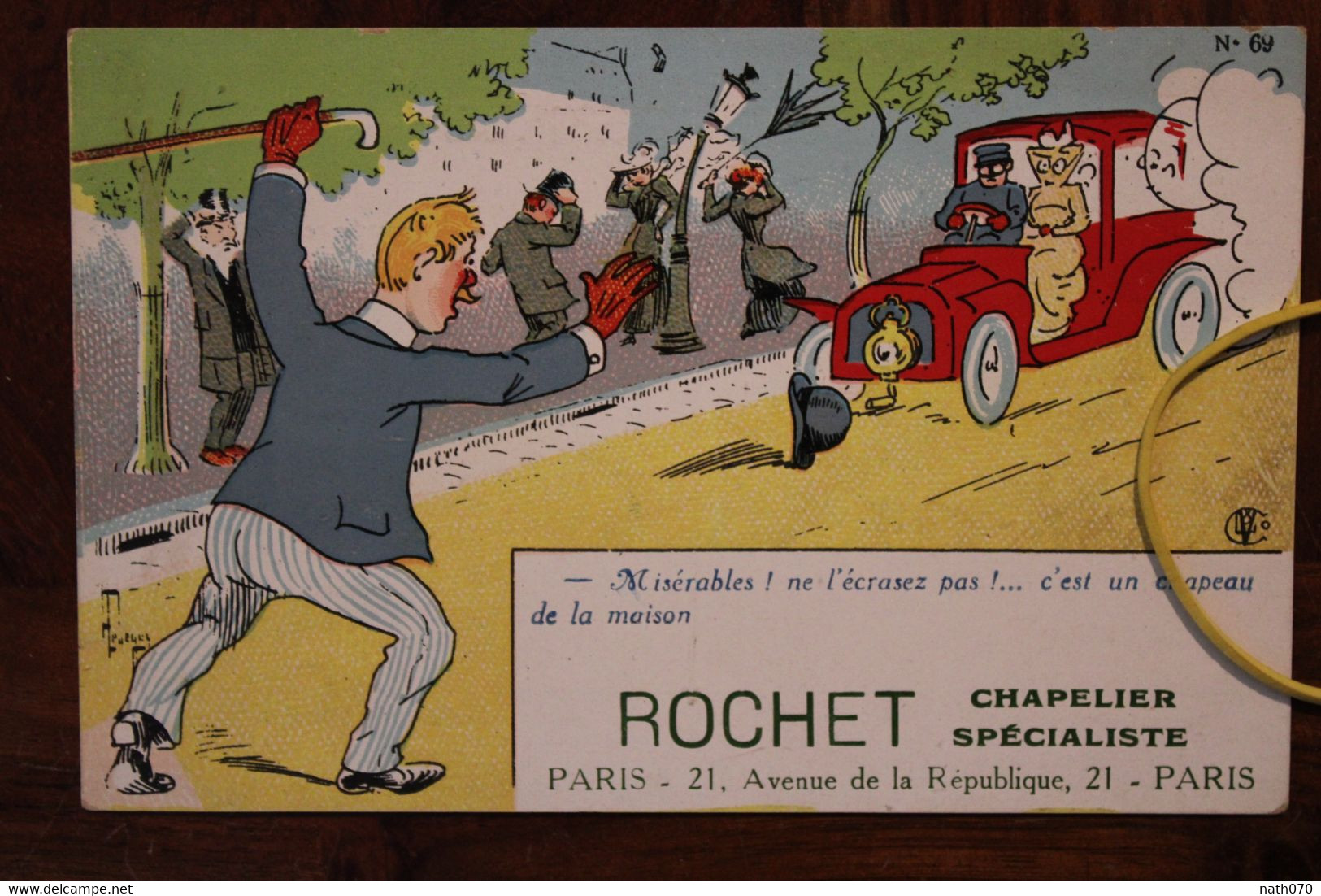 1910's CPA Ak Publicité Pub Illustrateur Chapeau ROCHET Chapelier Mode Automobile Tacot Traction - Other & Unclassified