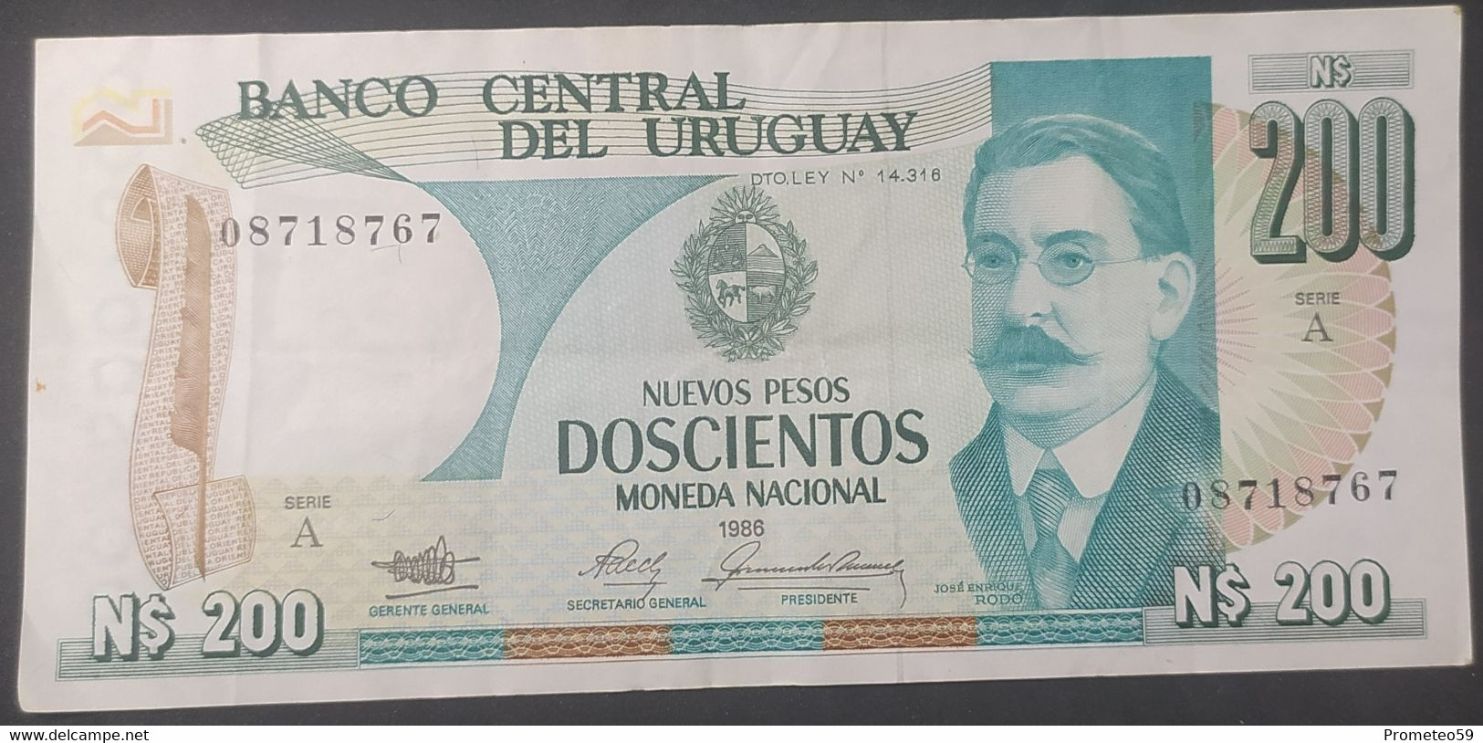 Uruguay – Billete Banknote N$ 200 Moneda Nacional – Serie A - Uruguay